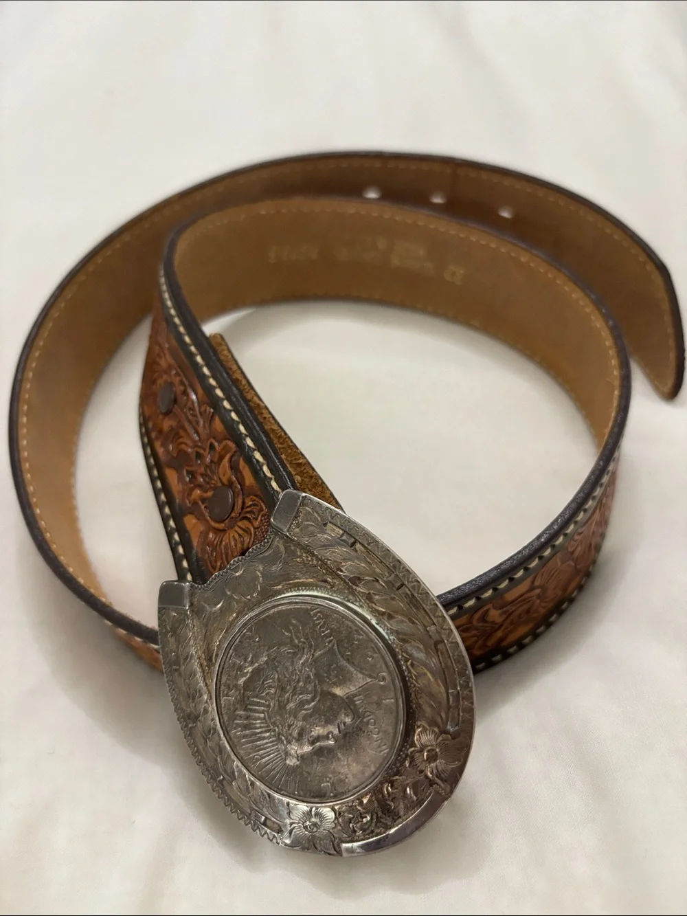 Vintage Sterling Peace Dollar Buckle • 1922 Coin • Hand‑Engraved Western Silver - Picture 8 of 12